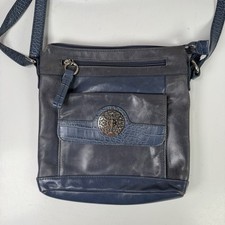 Giani Bernini Blue Faux Leather Crossbody Bag Purse Croc Embossed Accents