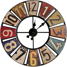 XXL Wanduhr 58 cm – Retro Metall Uhr – Geräuschlos – Shabby Chic Bunt Wanduhren