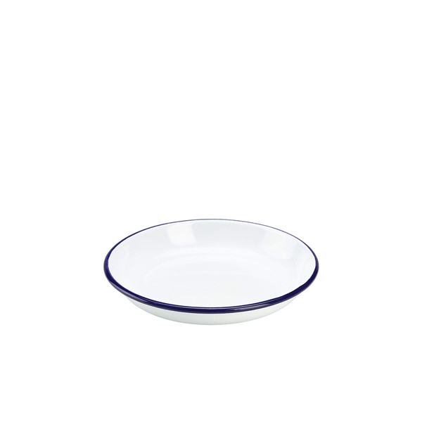 Enamel Rice Pasta Plate White With Blue Rim Dining And Serving 18cm Pack of 12