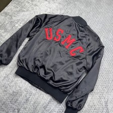 Vintage USMC Jacket Mens Large Soffe Satin Bomber Snap Front Lined Made USA