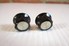 Black Knobs Sliver Centers Pair Guitar Amp Vintage Radio 3/4" wide NOS Qty Av