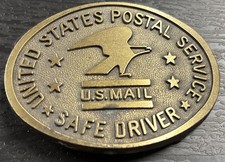 United States Postal Service Brass Belt Buckle Safe Driver US Mail Vintage USPS