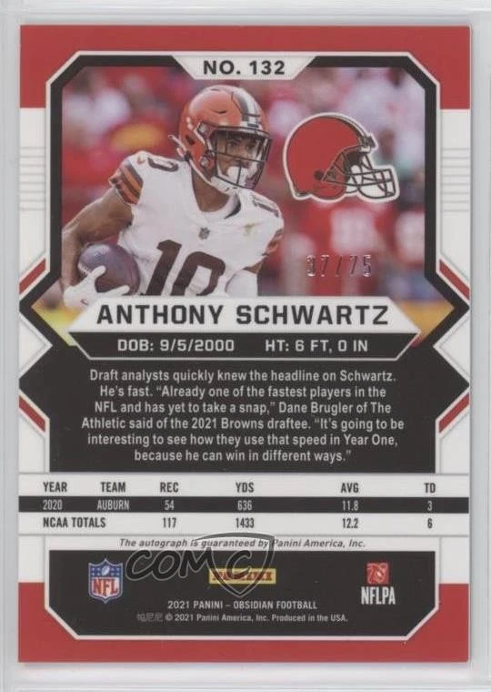 2021 Obsidian Rookies Electric Etch Orange /75 Anthony Schwartz Rookie Auto RC - Image 2 of 2