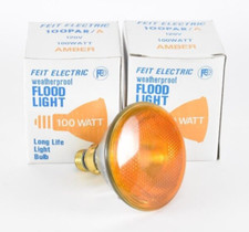 Feit Electric 100 Watt 120v Amber Flood Light Weatherproof NOS Lot of 2 Z20