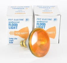 Feit Electric 100 Watt 120v Amber Flood Light Weatherproof NOS Lot of 2 Z20