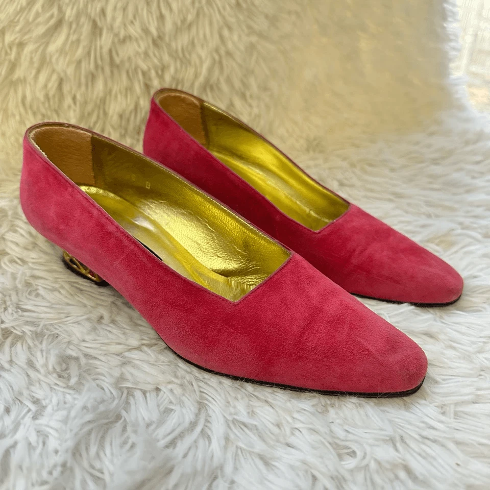 Zapatos de salón Escada de gamuza fucsia tacón bajo multicolor eclécticos años 80 talla 6B vintage Foto 3 de 4