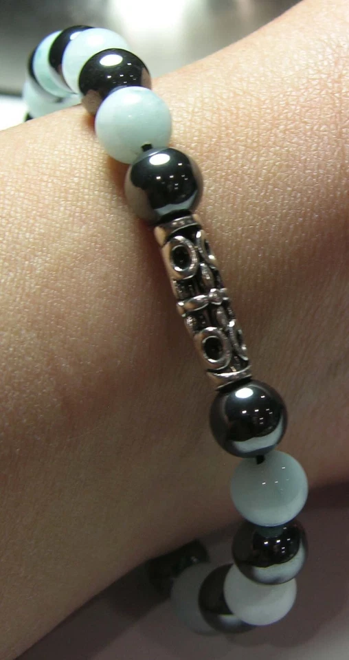 #16 Natural 125.80ct 8mm Cuentas Azul Cuarzo-Magnetita Pulsera Elástica 7.5 pulgadas Foto 3 de 4