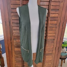 Traveler's by Chico's green sleeveless cardigan gold zipper accent size 2 or lg