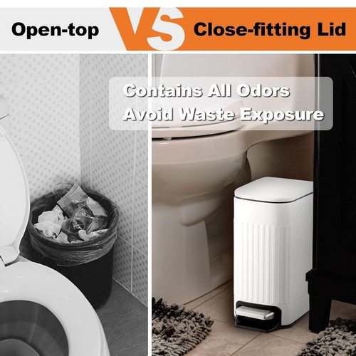 6L slim steel trash can w/lid, step pedal, removable, white - Picture 6 of 7