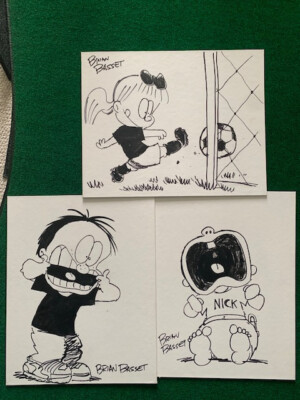 BRIAN BASSET LOT OF 3 SIGNED ADAM DRAWINGS ON 16x20 CANVAS    CLAYTON+KATIE+NICK