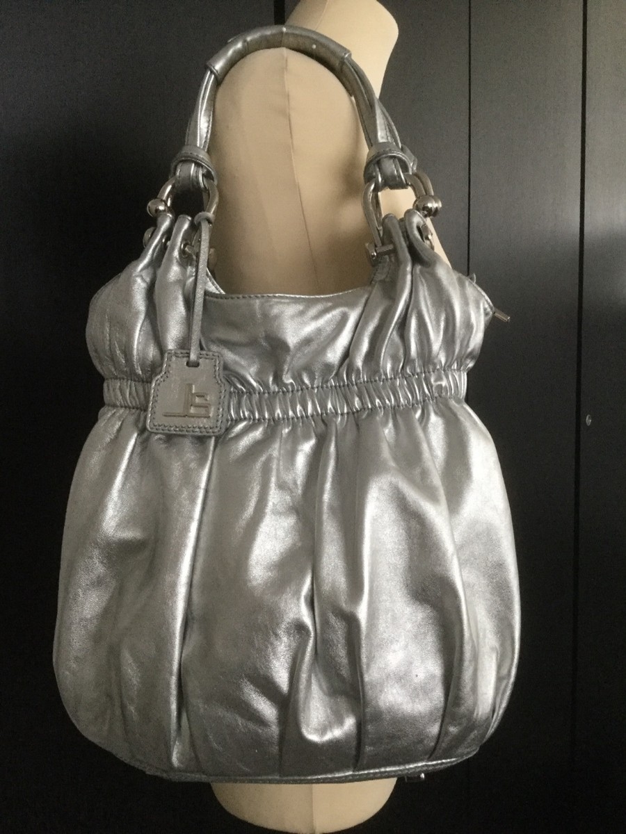 RARE JEAN-LOUIS SCHERRER SILVER METALLIC BUTTER-SOFT LEATHER BUCKET BAG