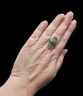 Vintage Art Deco Style Green Onyx Geometric Marcasite 925 Silver Ring Sz 8.5