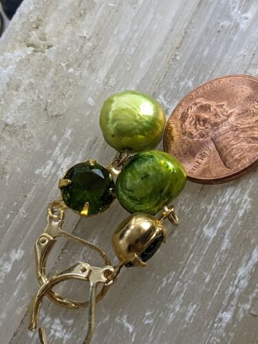 Genuine Peridot 2.10 Carats & Pistachio Green Baroque Drop/Dangle Earrings - Picture 4 of 5