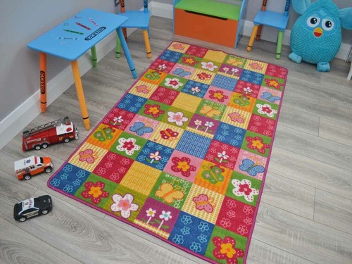 Girls Bedroom Bright Multi-Coloured Butterflies Machine Rugs Mats Cheap
