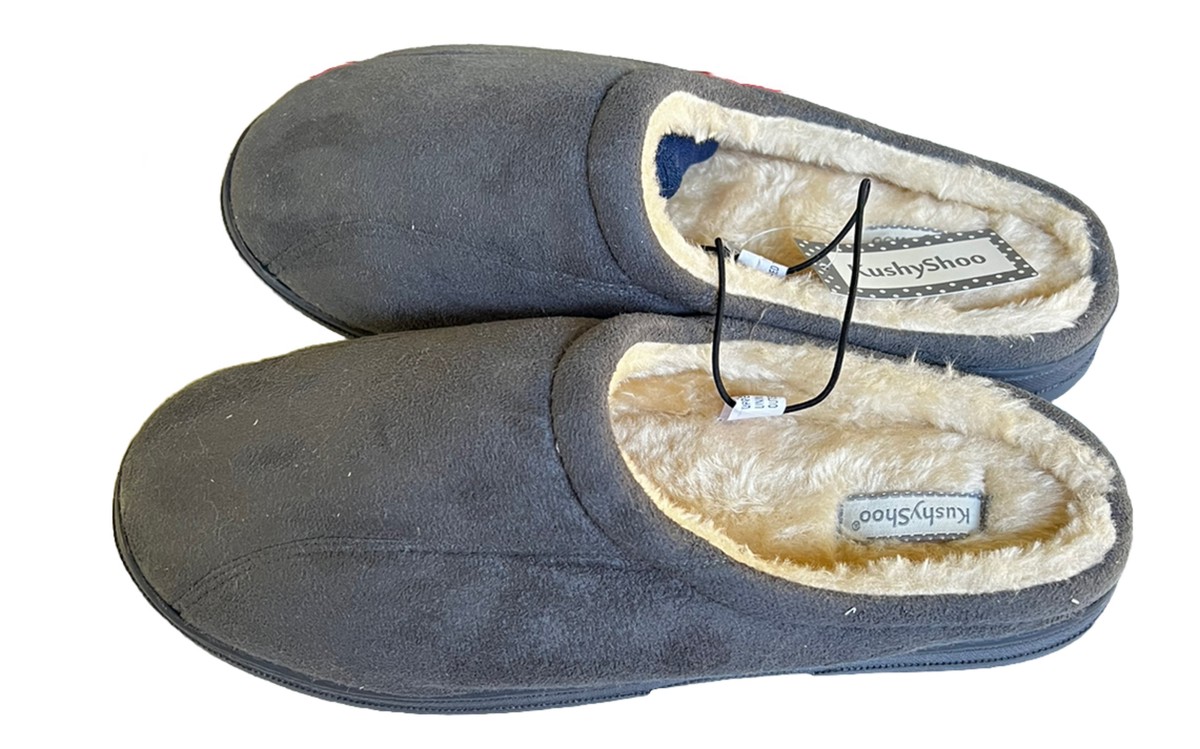 KushyShoo Men's Memory Foam Cozy In/Outdoor Grey Slippers TPR Sole Shoe  Size 8-9