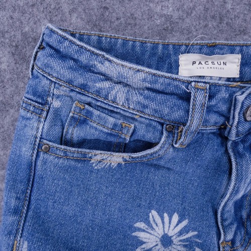 Pacsun Shorts Womens 22 Mom Short Denim Low Rise Med Wash w Flowers Ladies - Picture 2 of 12