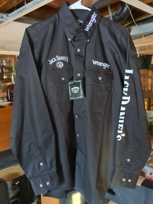 Wrangler  Button Down Shirt Mens Medium Black Jack Daniels Old No 7 Whiskey
