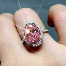 Lab-Created 6.20 Ct Oval Cut Pink Sapphire Engagement Ring 925 Sterling Silver