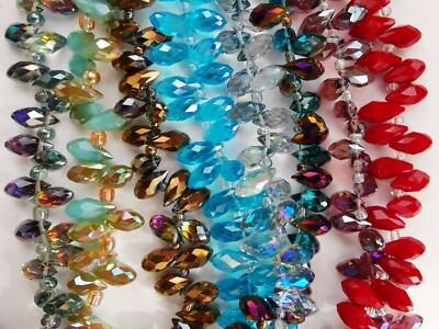 Clearance-98-100 Perlen Kristall Träne facettiert 12x6 mm alle Farben rot blau lila
