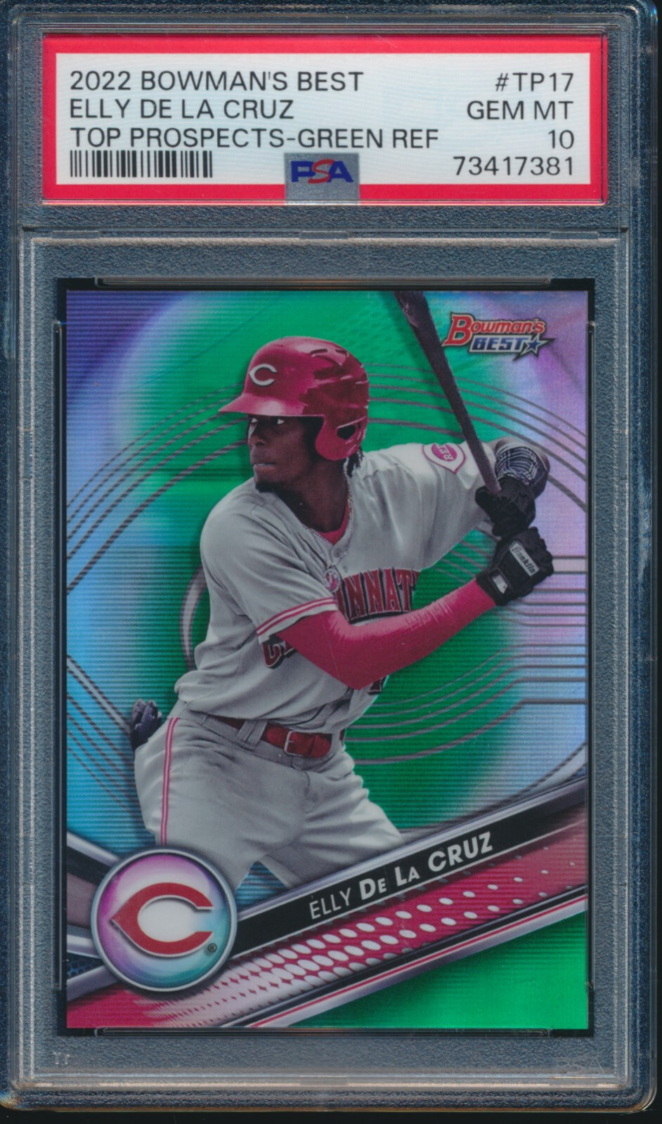 PSA 10 ELLY DE LA CRUZ 2022 Bowman's Best GREEN REFRACTOR #/99 REDS RC GEM MINT