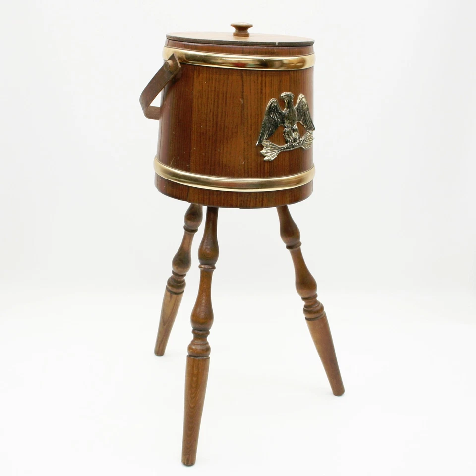 De colección Putney Basketville Madera Tejer Costura Artesanía Cubo Barril Tapa Mango Águila Foto 2 de 4