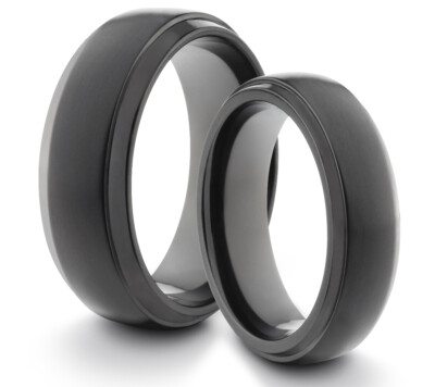 HIS & HERS 8MM/6MM Titanium Matte Black Comfort Fit Wedding Band TWO RING SET