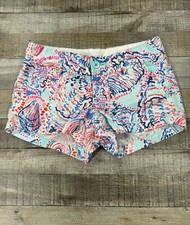 Lilly Pulitzer Shorts Womens 0 Blue Seashell The Walsh Short Flat Front Bottoms