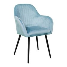 Poltrona Imbottita In Velluto Celeste Con Gambe In Ferro Nero