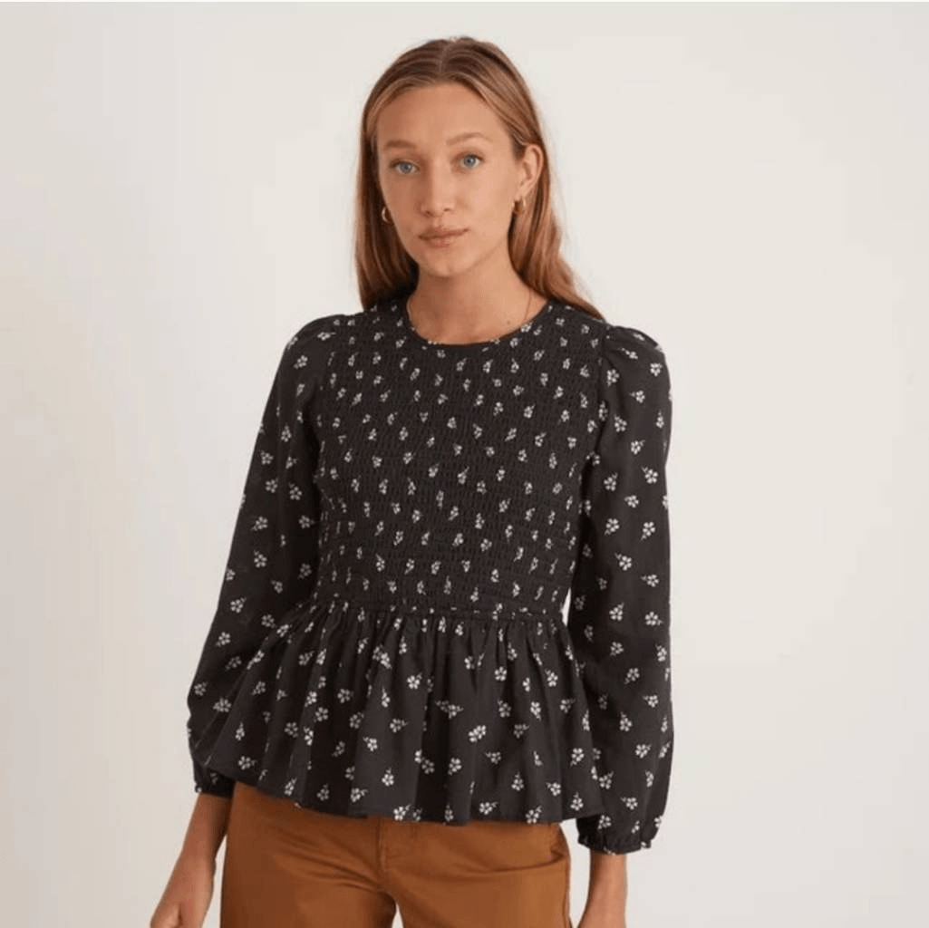 Marine Layer Gabrielle Smock Top Black Modern Ditzy Women's Size S