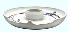 Handcrafted Ceramic Chip & Dip Platter Abstract Purple & Green Design Signed By