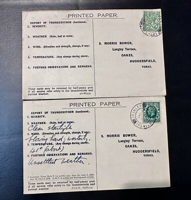 Interessante WETTERVORHERSAGE 2X POSTKARTEN 1933, 1936 KGV BRIEFMARKEN