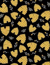 Bee Hive Bumble Bees Fabric By The Yard Black Cotton Timeless Treasures C8122