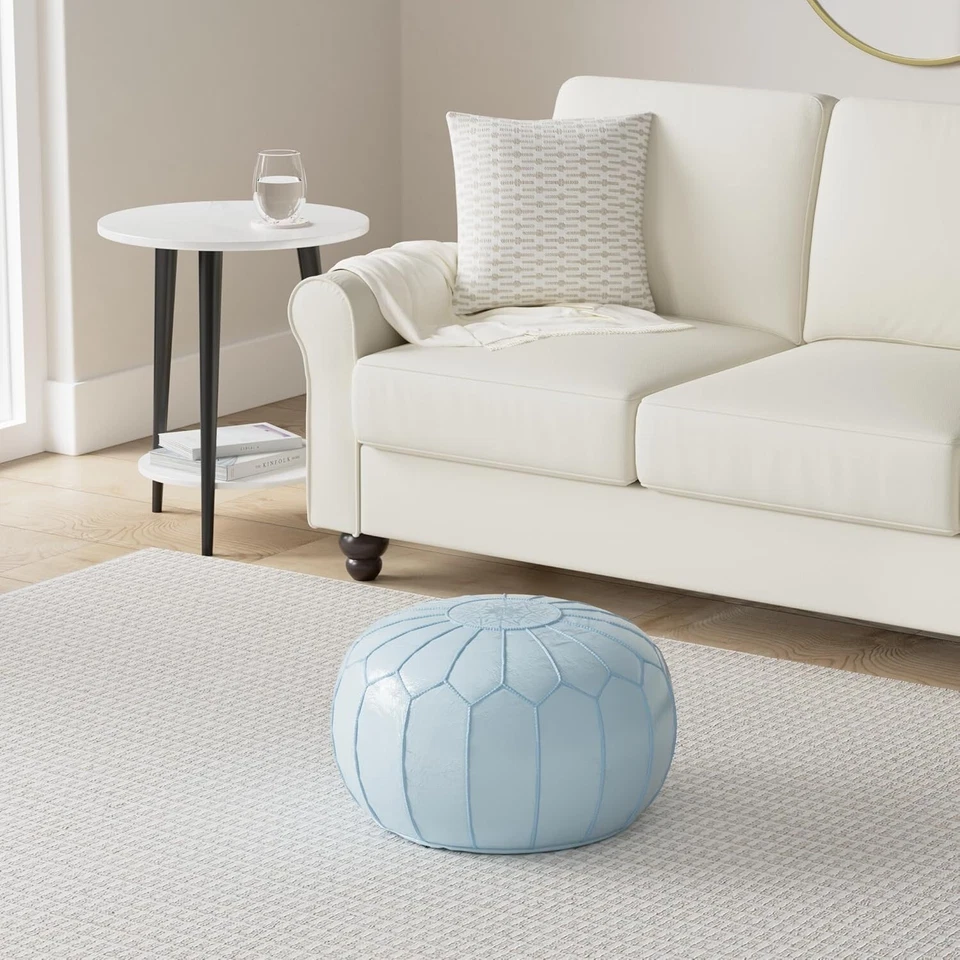 Marrakesh Gallery Genuine Leather Round Pouf Unstuffed - Moroccan Ottoman Footst - Image 2 of 4