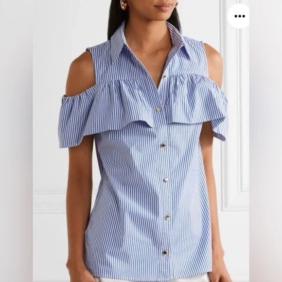 Michael Kors Ruffle Button Down Blouse Womens XXS… - image 1