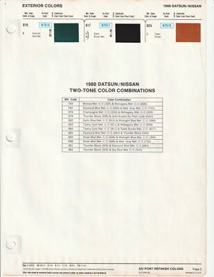 1980 AND 1981 DATSUN 200SX 280ZX 310 510 720 810 TRUCK COLOR