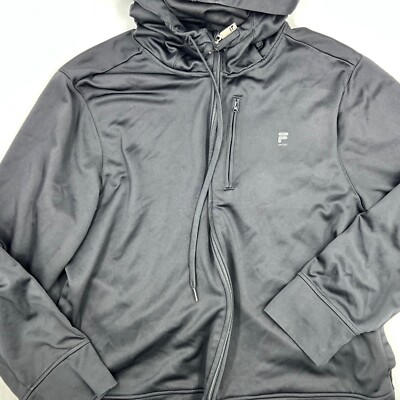 Fila Mens Fullzip Hoodie Size XL Black Polyester Stretch Track Suit Light  Weight