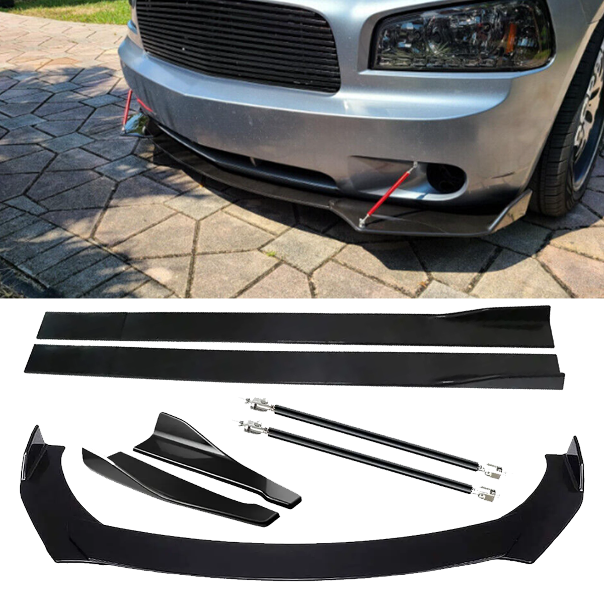 Glossy Front Splitter Bumper Lip Spoiler Strut Side Skirt For Volvo 60s 90s