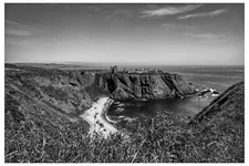 DUNNOTTAR CASTLE, SCOTLAND, UK - 18" x 12" PRINT - SCOTTISH CASTLES VIEW BW