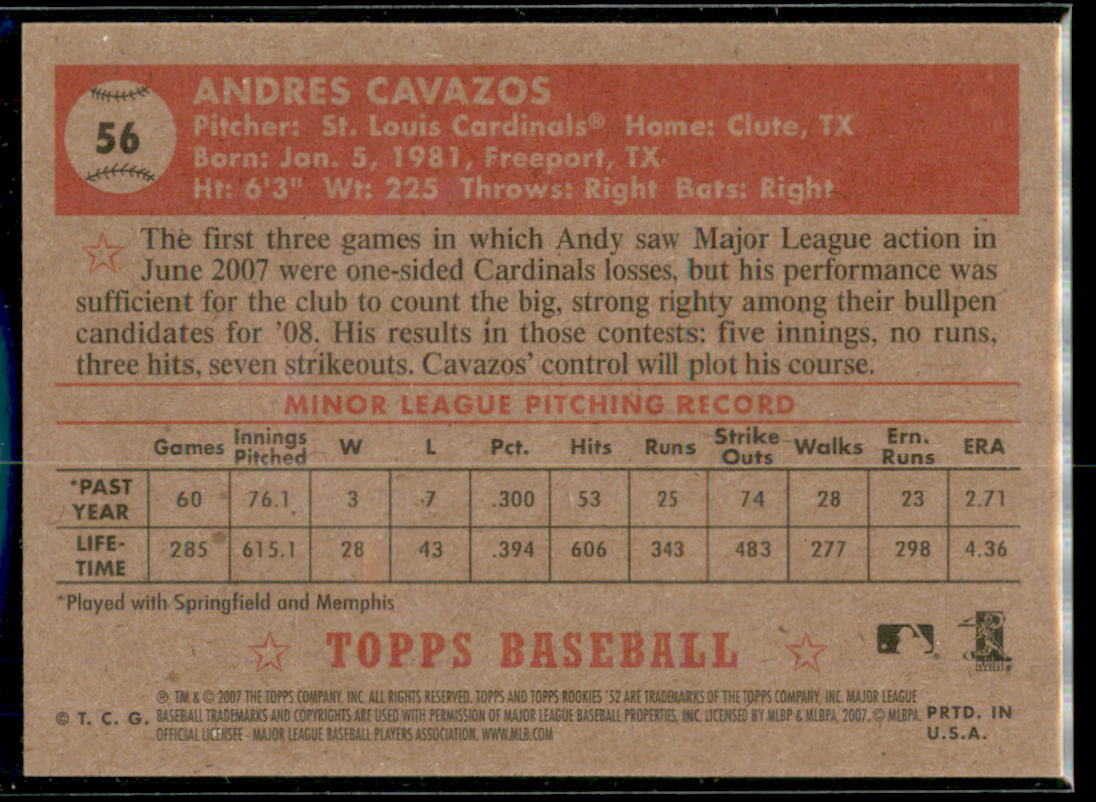 2007 Topps Rookie 1952 Edition Andy Cavazos RC #56 St. Louis