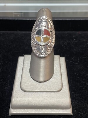Beautiful Sterling Silver Centered Multi Color Inlay Ring Size 8