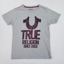 True Religion Kids Size Large 14-16 Gray Cotton Logo Buddha Tee T-shirt