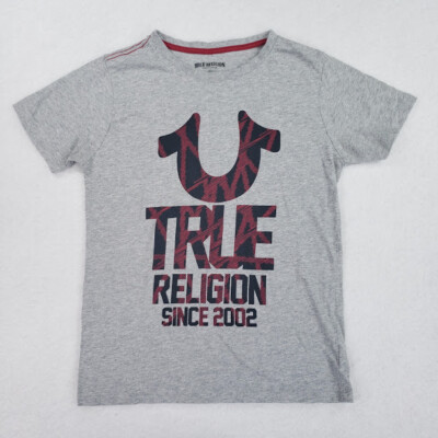 関税込み♪【TRUE RELIGION】SCATTERED ロゴ入り ★ Tシャツ True Religion Kids Size Large (14-16) Gray Cotton Logo