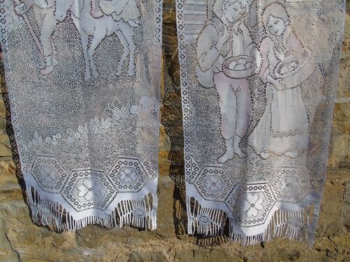 French pair white curtains lace lovely motif 18.5'' x 48'' of each - Picture 6 of 7