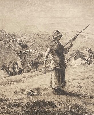 Jean-François Millet Die Ziegenhirtin Graviert Von Léon Radierung 1910 Barbizon