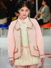 CHANEL 16A NEW TWEED PINK JACKET BRAIDED TRIM CC logo buttons FR36-FR38 $8K