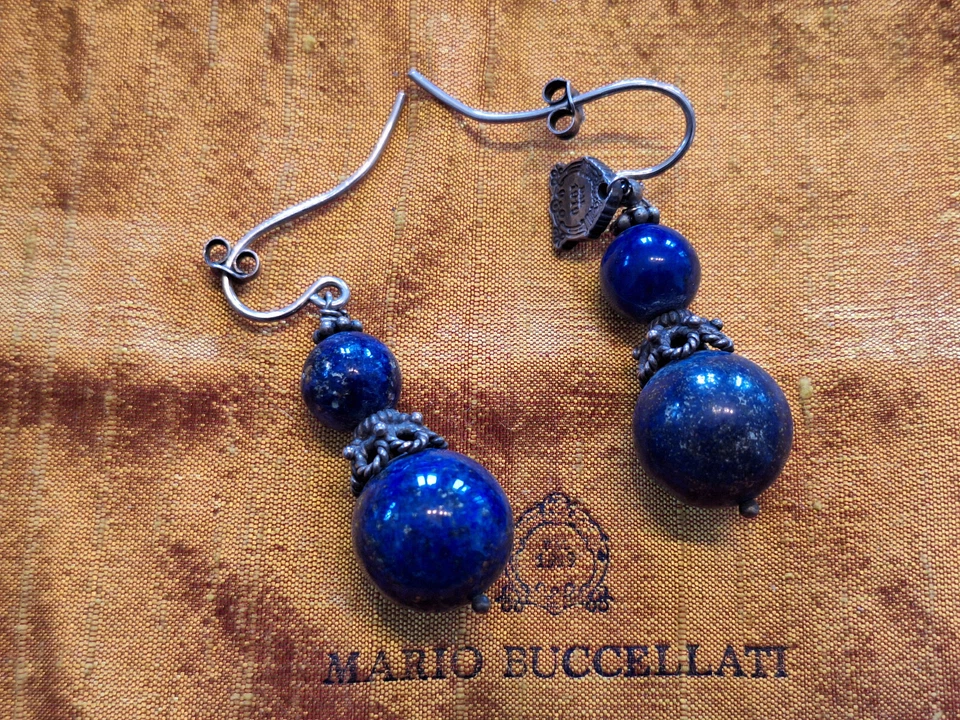 Mario Buccellati Vintage Pendientes Colgante Plata Esterlina 925 Azul Lapislázuli Foto 2 de 4