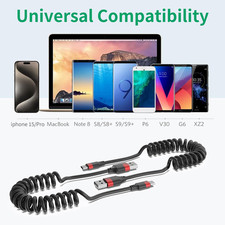 Coiled USB C Cable for Car, 2 Pack Type C Coiled Cable Fast Charging, USB to ...
