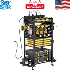 4-Tier Tool Cart with Charging Station & AC Outlets, Rolling Garage Storage