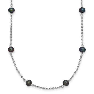 Halskette Sterlingsilber 4-5 mm schwarze Süßwasserzuchtperlen 14 Stationen 18 Zoll