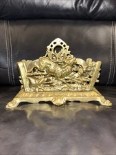 Antique Bradley & Hubbard Brass Letter Holder Stag Hunt Scene B&H #3549